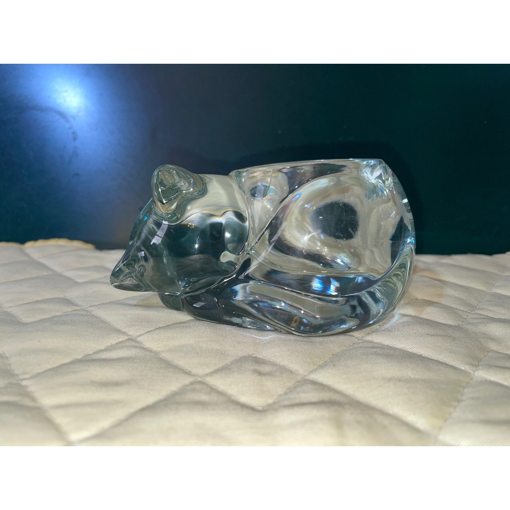 Vtg Indiana Glass Co. Sleeping Cat Votive Candle Holder Paperweight Feline